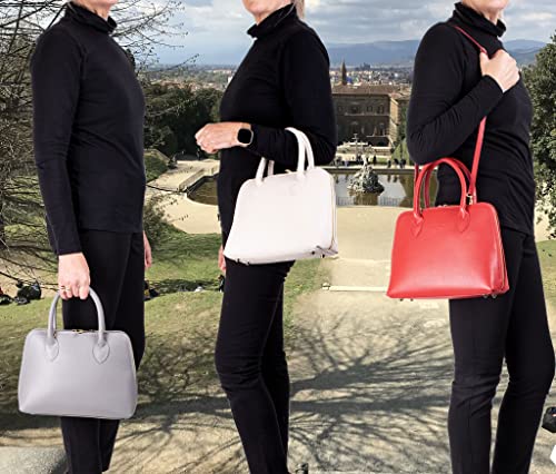 Red Italian Leather Medium Handbag with Double Handles
