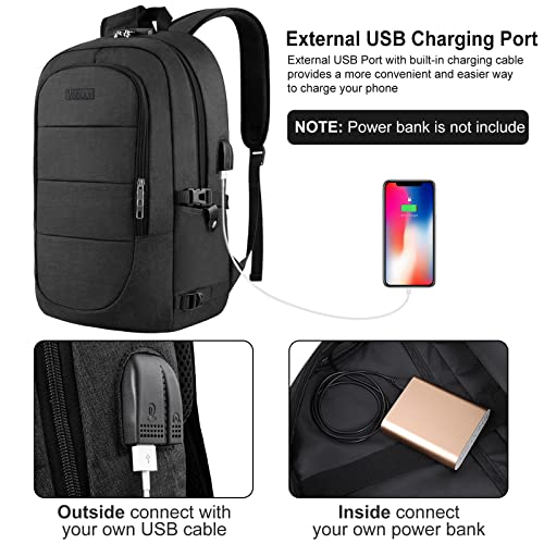 Black Anti-Theft Laptop Backpack with USB Charging Port