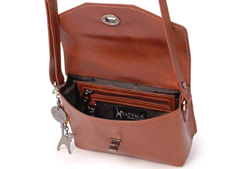 FLORENCE Tan Small Crossbody Shoulder Bag in Smooth Leather