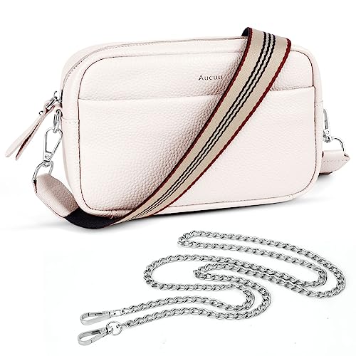 Aucuu White Leather Crossbody Bag - Versatile Straps