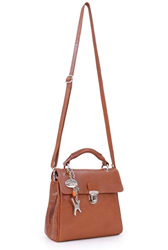 Vintage Leather Cross Body/Top Handle Handbag - PANDORA - Tan