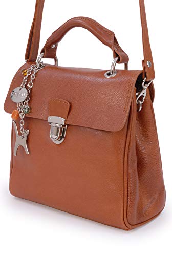 Vintage Leather Cross Body/Top Handle Handbag - PANDORA - Tan