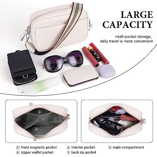 Aucuu White Leather Crossbody Bag - Versatile Straps