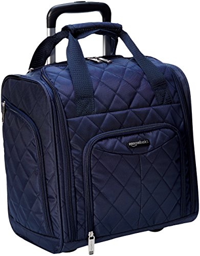 Navy Blue Quilted Designer Underseat Suitcase | Telescopic Handle