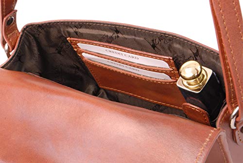 FLORENCE Tan Small Crossbody Shoulder Bag in Smooth Leather