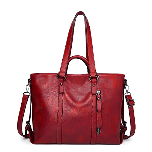 Aileese Retro Soft Leather Tote Handbags - Red