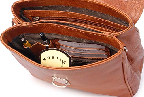 Vintage Leather Cross Body/Top Handle Handbag - PANDORA - Tan