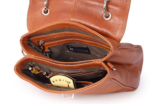 Vintage Leather Cross Body/Top Handle Handbag - PANDORA - Tan