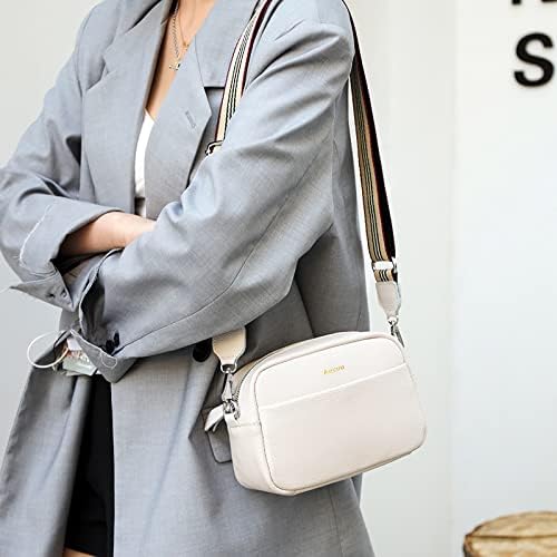 Aucuu White Leather Crossbody Bag - Versatile Straps