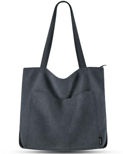 Grey Prite Corduroy Tote Bag - Women's Chic Shoulder Carry