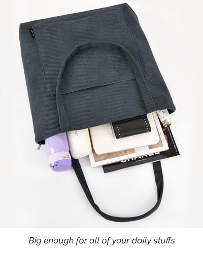 Grey Prite Corduroy Tote Bag - Women's Chic Shoulder Carry