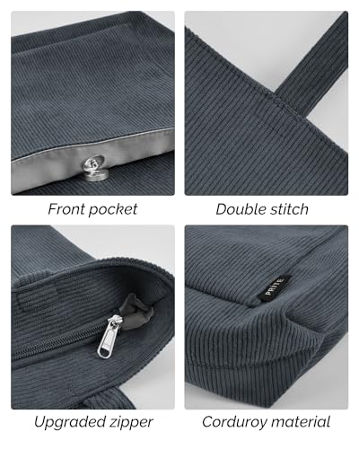 Grey Prite Corduroy Tote Bag - Women's Chic Shoulder Carry