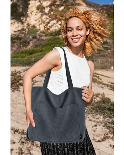Grey Prite Corduroy Tote Bag - Women's Chic Shoulder Carry
