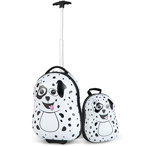 GYMAX Kids Luggage Set, Hand Trolley Case with Spinner Wheels