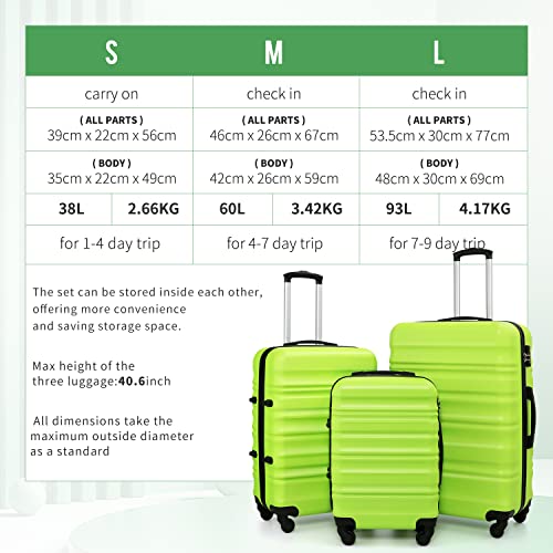 Apple Green Suitcase Trolley - Lightweight, Durable with TSA Lock