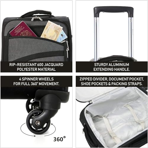Aerolite Lightweight Black Spinner Luggage Trolley Case