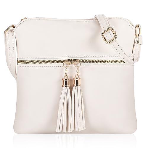 Quaste Leder Crossbody Handtaschen für Frauen in Weiß
