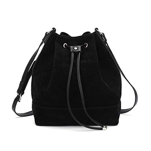 AFKOMST Large Black Suede Bucket Bags with Detachable Straps