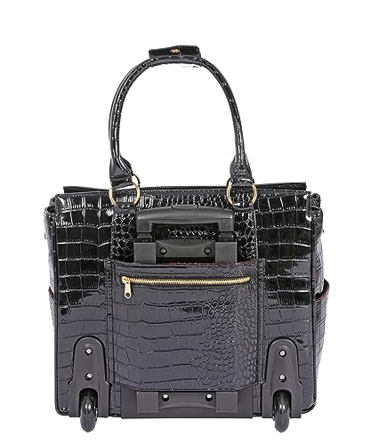 Stylish Patent Alligator Rolling Tote Bag for Tech Gadgets