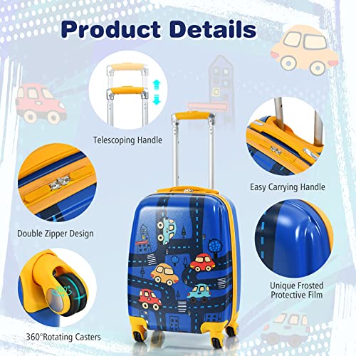 GYMAX Kids Hand Trolley Set, Navy Blue