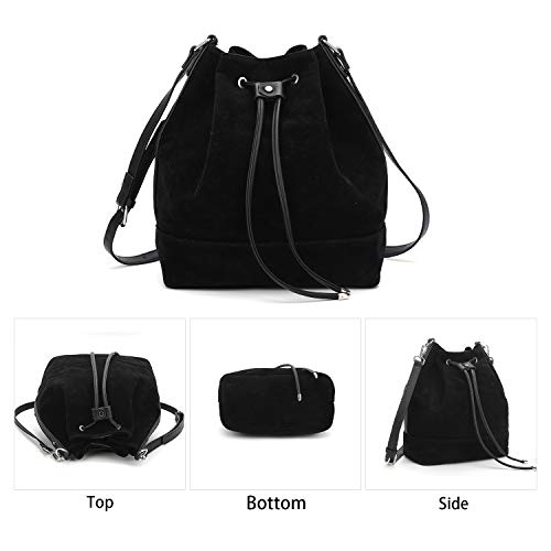 AFKOMST Large Black Suede Bucket Bags with Detachable Straps