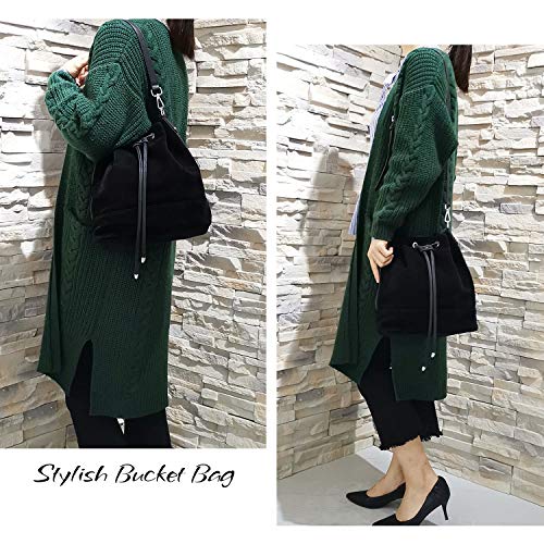 AFKOMST Large Black Suede Bucket Bags with Detachable Straps