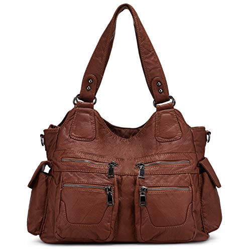 BAIGIO Soft Leather Hobo Shoulder Bag - Brown