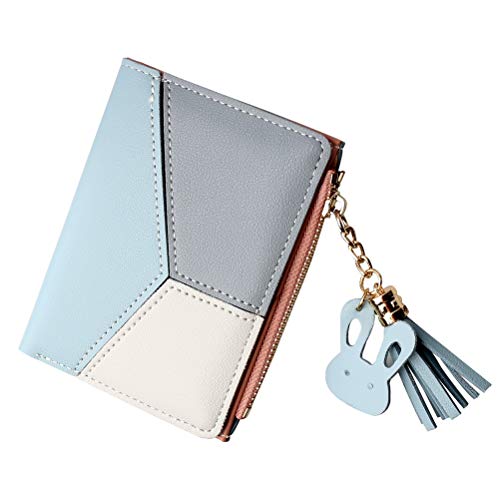 Stylish Women's Blue Wallet with Rabbit-Shaped Metal Tassels