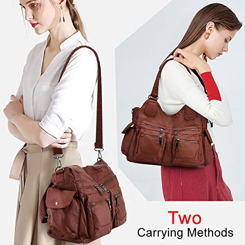 BAIGIO Soft Leather Hobo Shoulder Bag - Brown