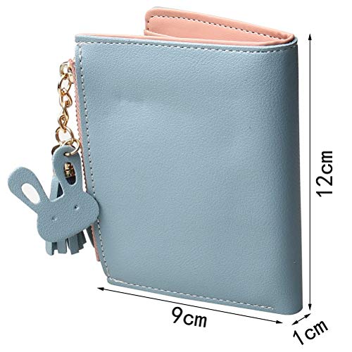 Stylish Women's Blue Wallet with Rabbit-Shaped Metal Tassels