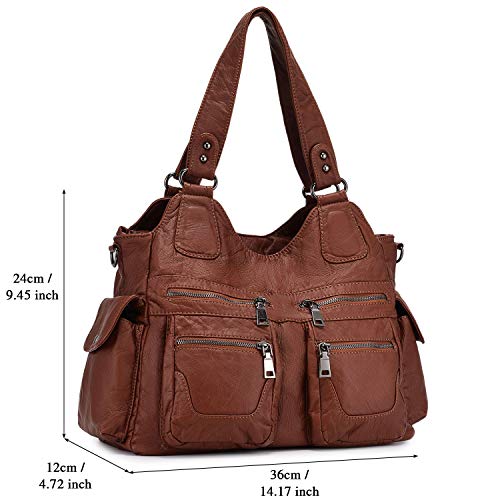BAIGIO Soft Leather Hobo Shoulder Bag - Brown