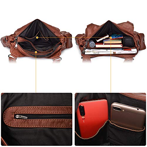 BAIGIO Soft Leather Hobo Shoulder Bag - Brown