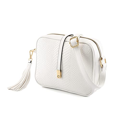 Faletony Women's Leather Snakeskin Crossbody Handbag with Tassel
