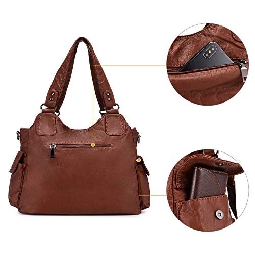 BAIGIO Soft Leather Hobo Shoulder Bag - Brown