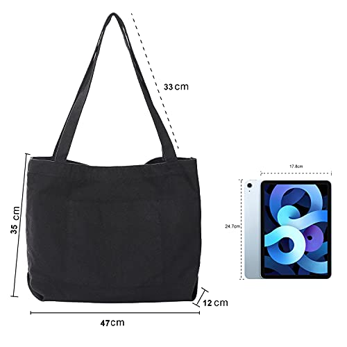 Etercycle Black Canvas Tote Bag: Big Capacity, Fashionable
