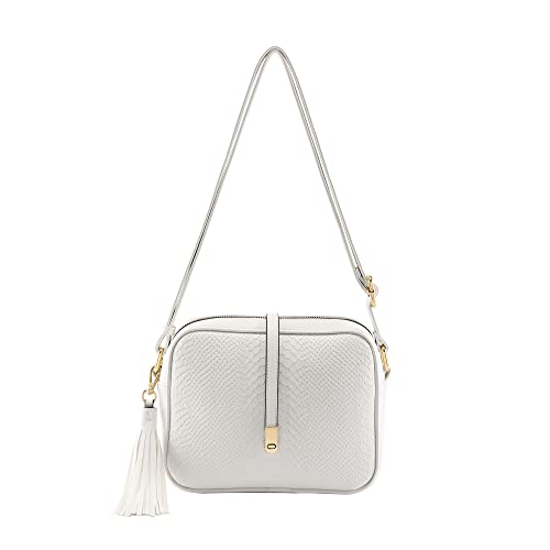 Faletony Women's Leather Snakeskin Crossbody Handbag with Tassel