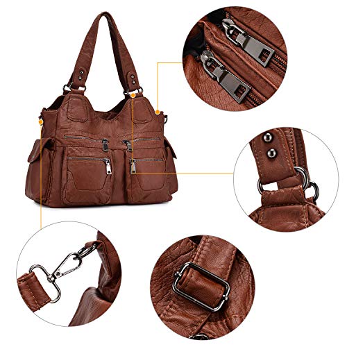 BAIGIO Soft Leather Hobo Shoulder Bag - Brown