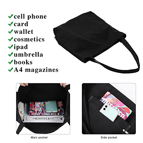 Etercycle Black Canvas Tote Bag: Big Capacity, Fashionable