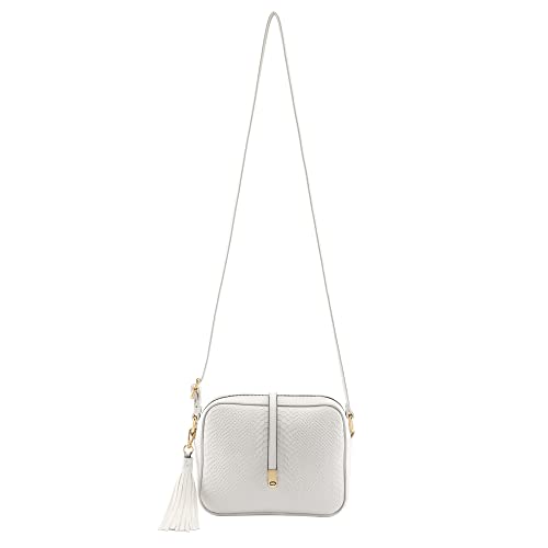 Faletony Women's Leather Snakeskin Crossbody Handbag with Tassel