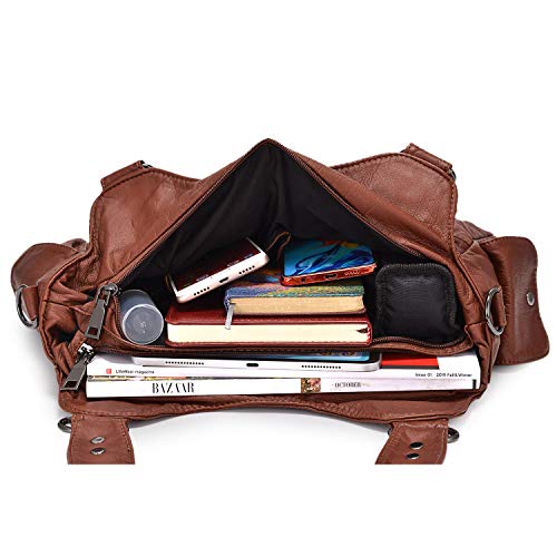 BAIGIO Soft Leather Hobo Shoulder Bag - Brown