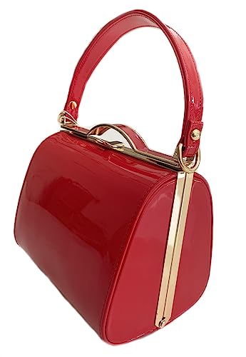 Chic Red Patent Top Handle Clutch - Designer Handbag