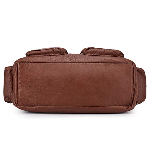BAIGIO Soft Leather Hobo Shoulder Bag - Brown