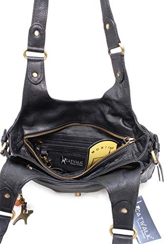 Catwalk Collection ROXANNA Black Leather Designer Handbag