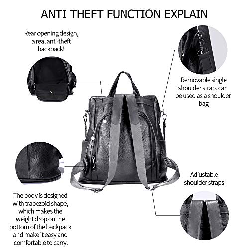 ROOSALANCE Women's Anti-theft PU Leather Backpack Handbag