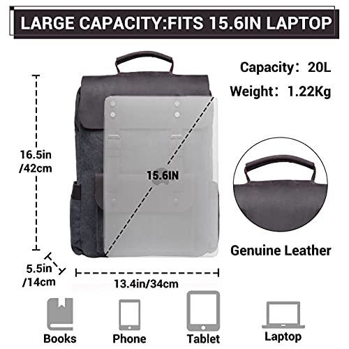 VASCHY Vintage Leather Canvas Backpack for Men