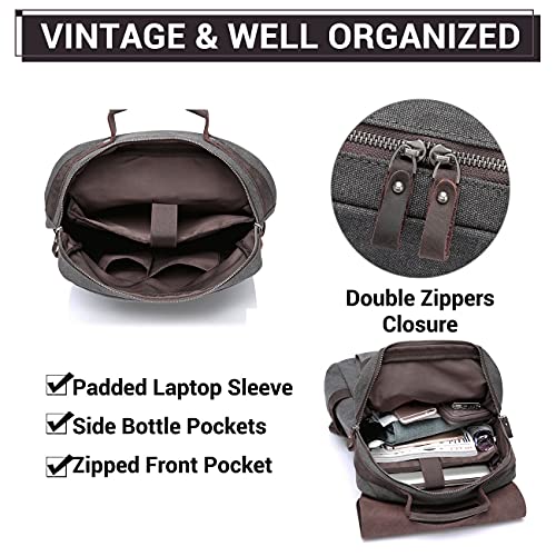 VASCHY Vintage Leather Canvas Backpack for Men