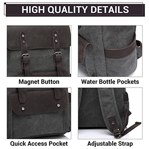 VASCHY Vintage Leather Canvas Backpack for Men