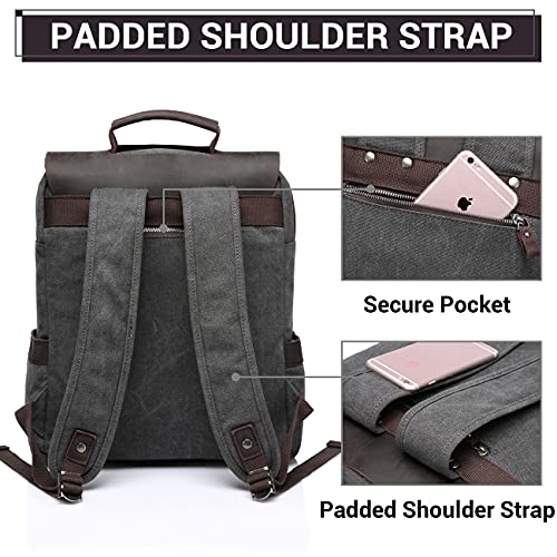 VASCHY Vintage Leather Canvas Backpack for Men