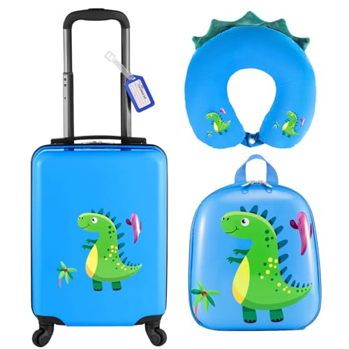 Blue Dinosaur Kids Luggage Set with Backpack