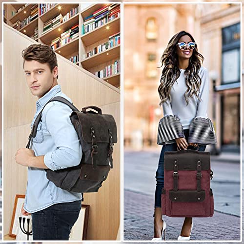 VASCHY Vintage Leather Canvas Backpack for Men